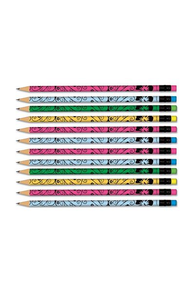 Faber-Castell Yayınları Faber Flowers 2b Round Pencil with Eraser 12 Pack (5244119412)