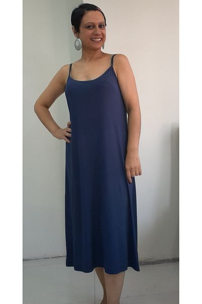 Mertcan Butik Μπλε βισκόζη χτενισμένο φόρεμα - Κρεμαστό σχοινί