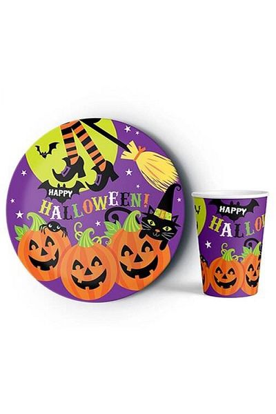 DÜVENCİ TİCARET Halloween Plate Glass Set of 8
