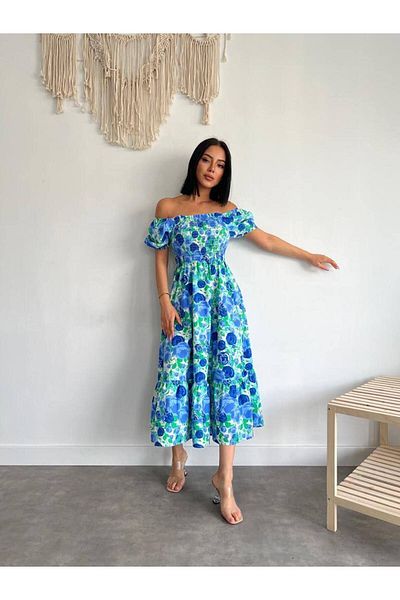 S&A Collectionn Γυναικείο φλοράλ φόρεμα με γιακά Madonna με ελαστική μέση μέχρι το γόνατο