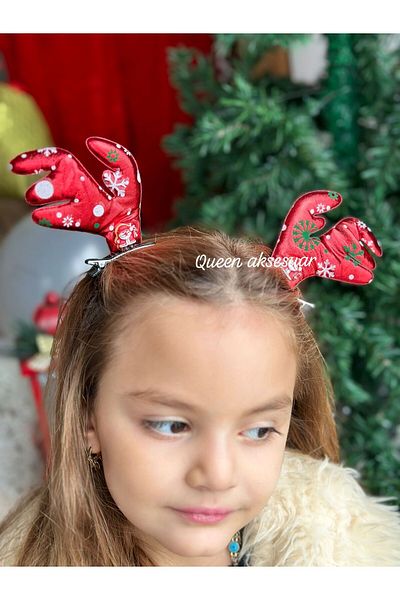 QUEEN AKSESUAR New Year's Special Design Metallic Bright Red Cute Deer Horned 2-Piece Women's Children's Buckle No1