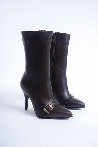 Shoesers Дамски ботуши с тънък висок ток със специален дизайн и катарама с остри пръсти