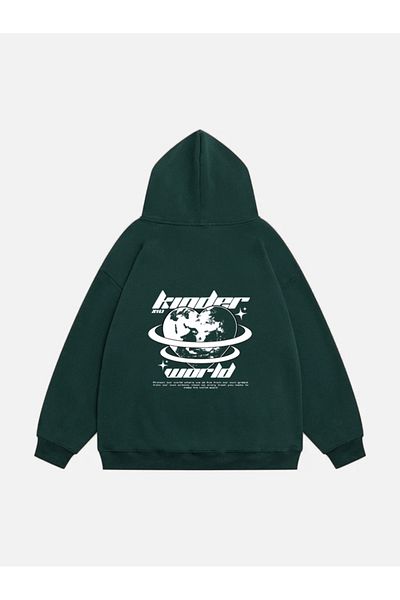 Mad&Calf Φούτερ με κουκούλα με κουκούλα Kinder World Printed Unisex Oversize Fleece