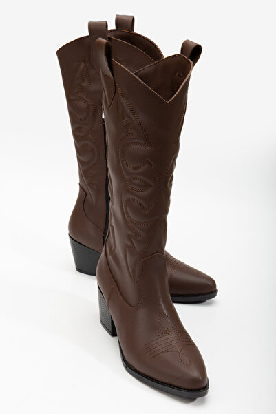 DENORA Бродирани кожени каубойски ботуши - кафяво-кафяв мат