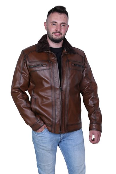EYLÜL DERİ Genuine Leather Men's Coat - September Furry and Antique