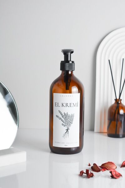 LALEZEN HOME AMBER GLASS BOTTLE WITH HAND CREAM LABEL 500ML