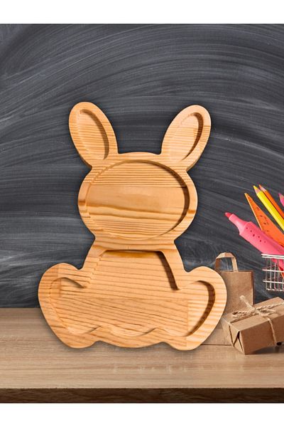 AR&MA WOOD Beech Children's Snack Bowl - Wooden Rabbit Figured, Breakfast and Serving Food Plate, Presentation Plate
