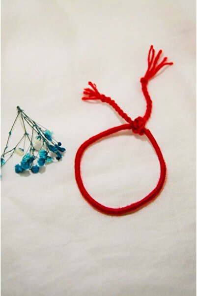 Bidüğüm El Yapımı Şans Ip Bileklik - Kırmızı, Ayarlanabilir Boyut