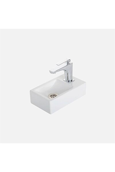 GÜRAL VİT Mobilya Üstü Lavabo Beyaz 18 Cm X 30 Cm - SAĞ BATARYA DELİKLİ