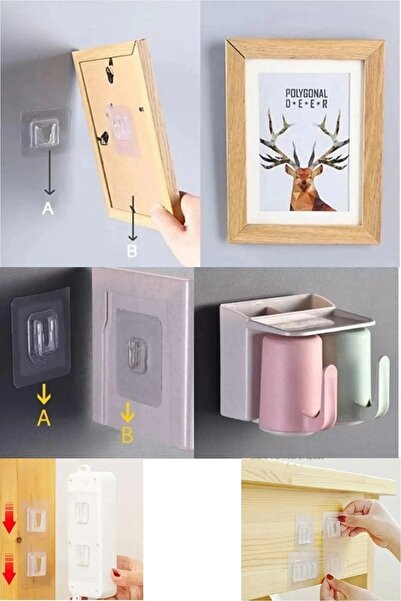 VİGENTİNO 10 Adet Çift Taraflı Yapışkanlı Geçmeli Klips Eşya Sabitleme Askısı...