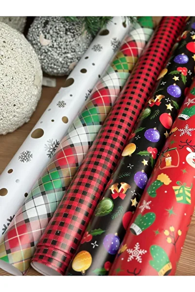 QUEEN AKSESUAR Luxury christmas 5-piece roll gift package packaging set plaid deer snowflake mixed pattern 5x70-100