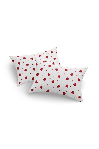 femmhome Casual Cotton Pillow Case 2 Pieces 50X70 cm Red Hearts