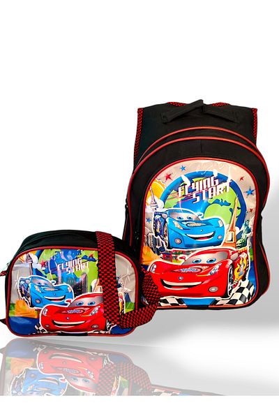 Armoire Cars Patterned Primary School and Lunch Box Set for Boy