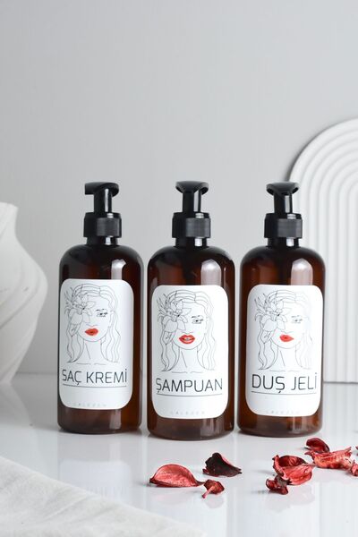 LALEZEN HOME 3-PACK WOMEN'S AMBER PLASTIC BOTTLE WITH FACE LABEL 500ML