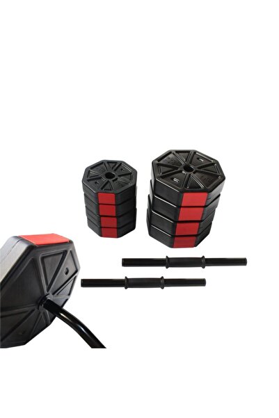 TAN SPOR 50 Kg (150 CM) Düz Barlı Dambıl - Ağırlık - Halter – Vücut Geliştirme Seti Kırmızı Kapaklı