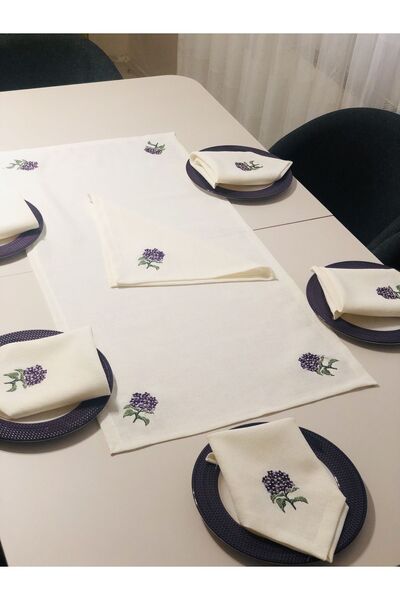 İpekce kanavice 6 kişilik nakış işlemeli servis ranır peçete takımı
