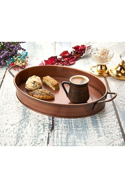 LUCKYHOMES 4-Piece Oval Gold Decorative Tableware and Kitchen Tray - Stainless Breakfast Serving Tray