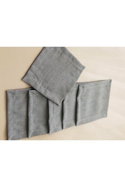 İpekçe Kanevice Gri Renk 6lı Kokteyl Peçete Linen Kumaş