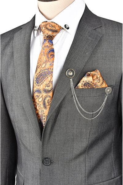 DeepSEA Antracite Men's Suit - Single Button, Double Slit and Pocket Flap 2 Pieces Set 23004