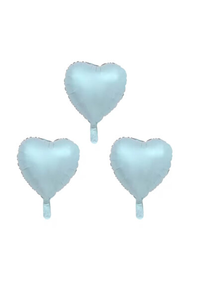 SURPRISE PARTY STORE Retro Satin Bebek Mavi Renk Kalp Folyo Balon 3 lü Set Doğumgünü Partisi Kutlama Eğlence
