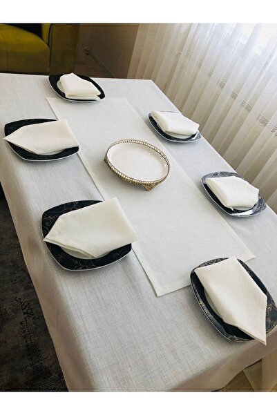 İpekce kanavice Linen Kumaş 6 Kişilik Masa Örtüsü Peçete Takımı