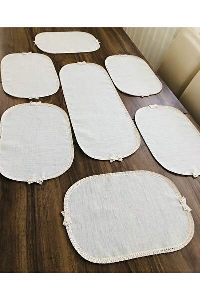 İpekce kanavice 6 Kişilik Işlenebilir Linen Kumaş Servis Takımı