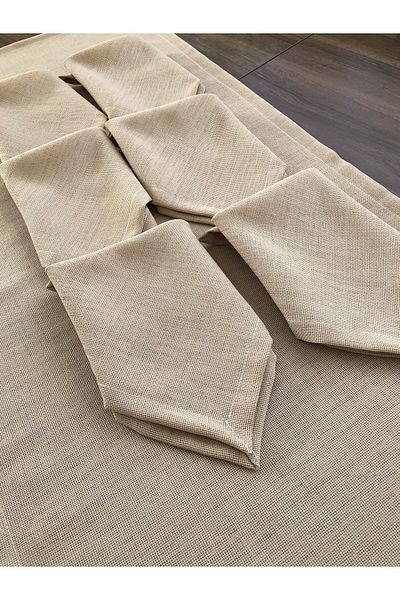 İpekce kanavice Kapicino Color Linen Fabric 6 Napkins 1 Runner Service Set
