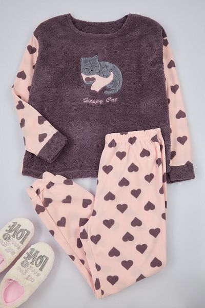 Trendyol Curve Pyjama-Set aus geräuchertem Fleece-Strick und Schlafband – TBBAW25AI00016