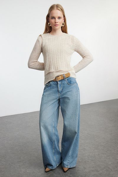 Trendyol Collection Pulover tricotat largi cu textura moale și pulovere cu pietre - TWOAW25KZ00116