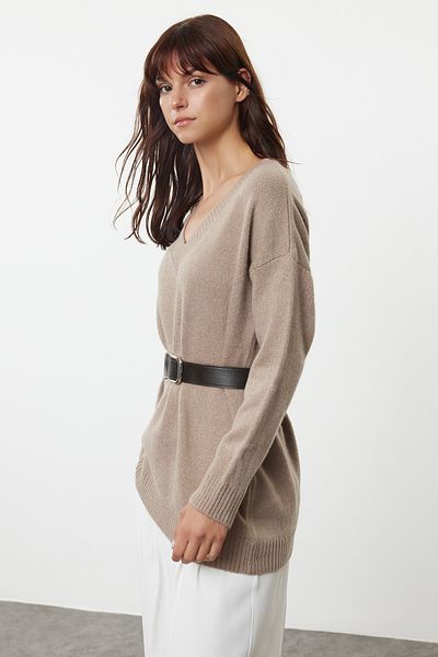 Trendyol Collection Pulover din tricotaje din nurcă cu textura moale - cu centură TWOAW25KZ00054