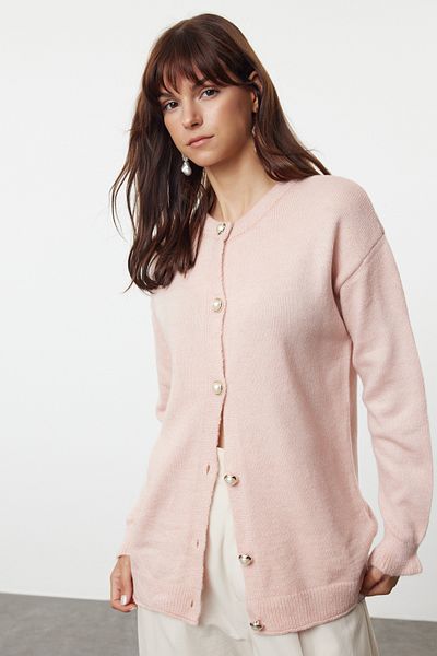 Trendyol Collection Weich strukturierter rosa Strick-Cardigan – Jacken-Look TWOAW25HI00148