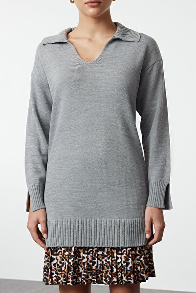 Trendyol Collection Dark Gray Mini Dress with Knitwear Garnish - Twoaw25El00061