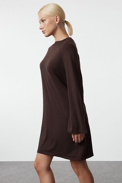 Trendyol Collection Dark Brown Cotton Mini Knitwear Dress - TWOAW25EL00044