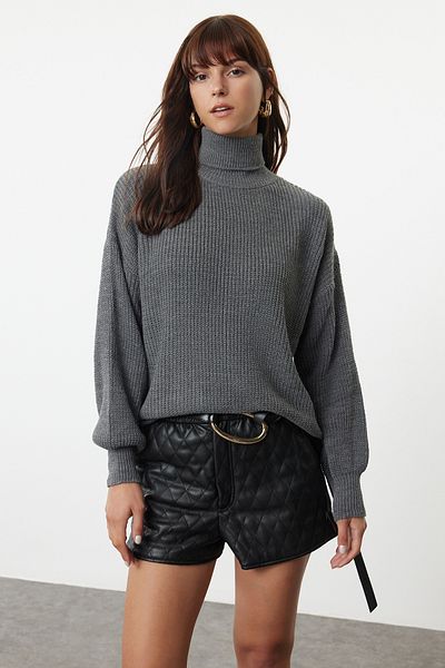 Trendyol Collection Anthracite Wide Fit Basic Knitwear Sweater Twoaw23Kz0041