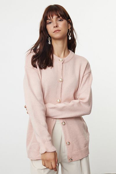 Trendyol Collection Weich strukturierter rosa Strick-Cardigan – Jacken-Look TWOAW25HI00148