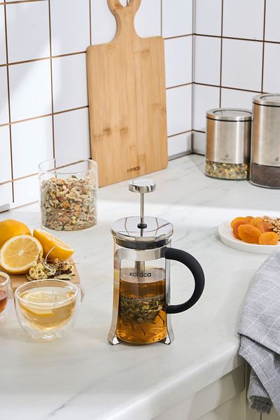 Cookplus 350 Ml French Press Metallic Spoon - Borosilicate Glass, Karaca Coffee Bean Gift