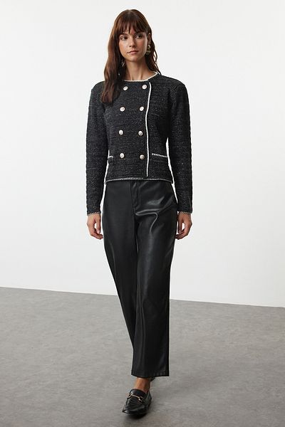 Trendyol Collection Double-breasted Black Knitwear Cardigan - TWOAW25HI00062