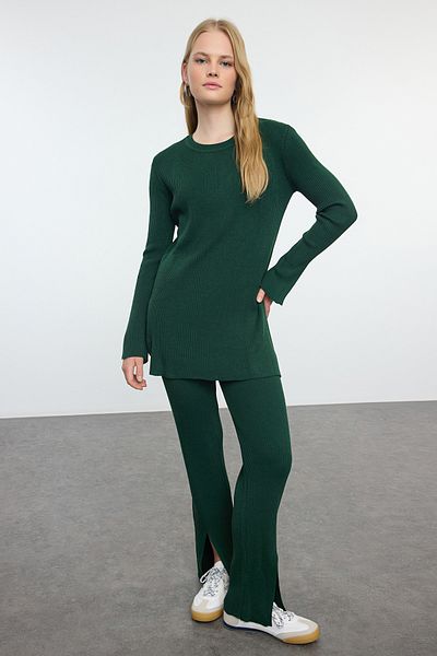 Trendyol Collection Emerald Green Knitwear Top and Bottom Set - Slit Detailed TWOAW24AU00101