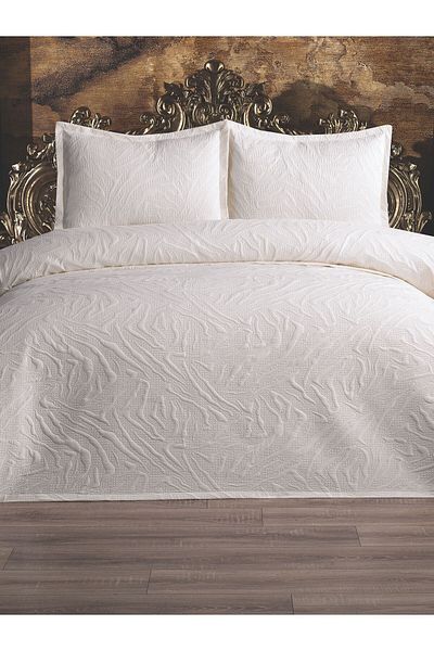 Faiend Double Ultrasonic Quilted Bed Cover and Pillowcases - OPEN CREAM