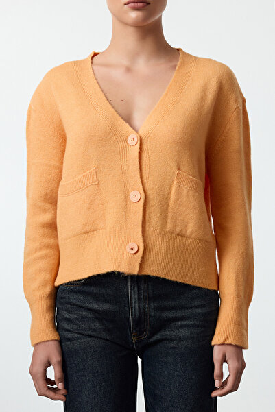 Trendyol Collection Jasnopomarańczowy wełniany kardigan z dzianiny - Twoaw25Hi00014