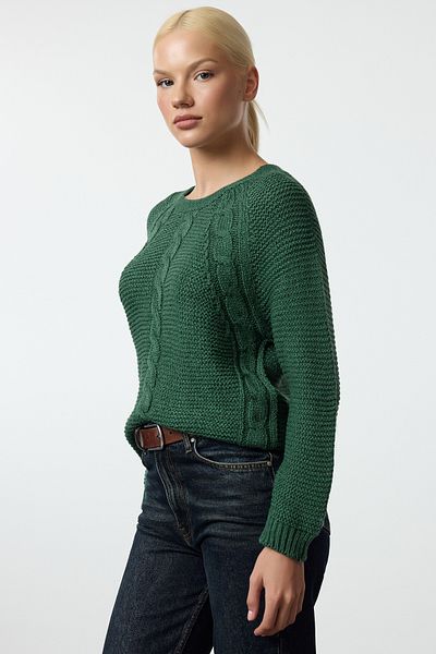 Trendyol Collection Pulover tricotat fără cusături, verde smarald, cu textura moale, împletit TWOAW25KZ00047