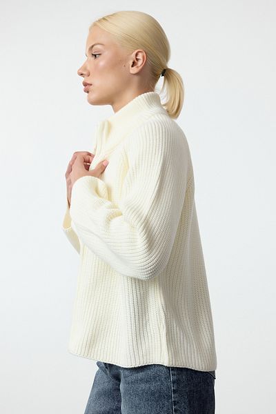 Trendyol Collection Strickjacke mit Stehkragen und Reißverschluss in Ecru – TWOAW25HI00099