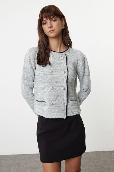 Trendyol Collection Šedý úpletový dvouřadý cardigan - TWOAW25HI00062