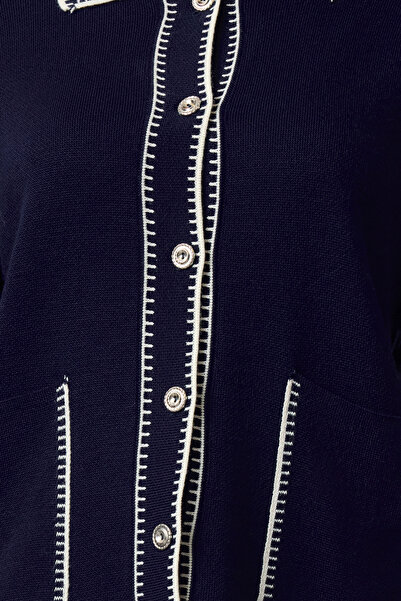 Trendyol Collection Polo gallér sötétkék blokk kötöttáru kardigán - TWOAW25HI00218