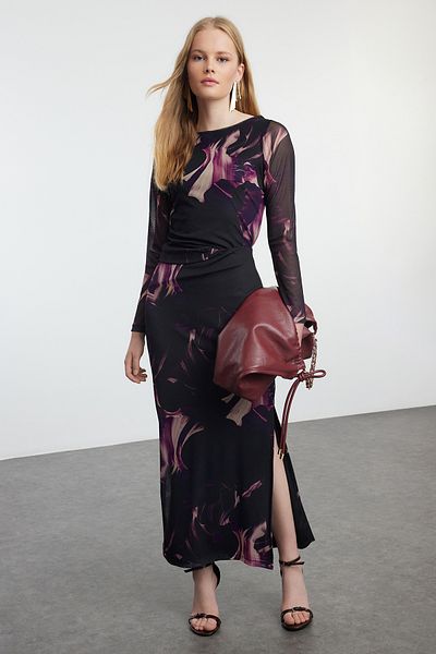 Trendyol Collection Rugalmas, lila tüllbe illeszkedő kötött készlet - felső és alsó készlet TWOAW25AU00119