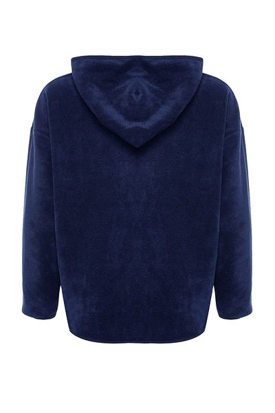 Trendyol Collection Тъмносин плътен полар с качулка и цип Oversize/широк плетен суичър TWOAW22SW2063