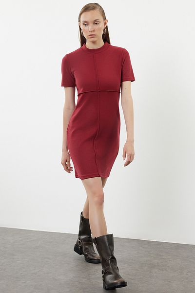 Trendyol Collection Dark Red A-line Mini Knitted Dress - Thessaloniki/Knitwear Look TWOAW24EL00149