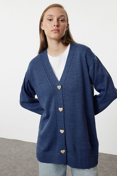 Trendyol Modest InDigo Knitwear CarDigan - Herzknopf, TCTAW25TH00012