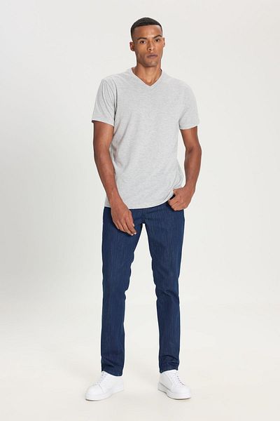 AC&Co / Altınyıldız Classics Ανδρικό μπλουζάκι με βαμβακερή λαιμόκοψη σε γκρι μελανζέ λεπτή εφαρμογή