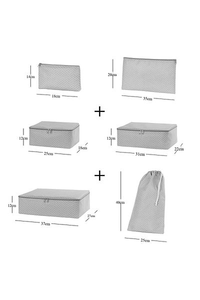 Ocean Home Textile 6-Piece Gray Herringbone Patterned Suitcase Organizer - Suitcase Organizer Set, Travel Storage